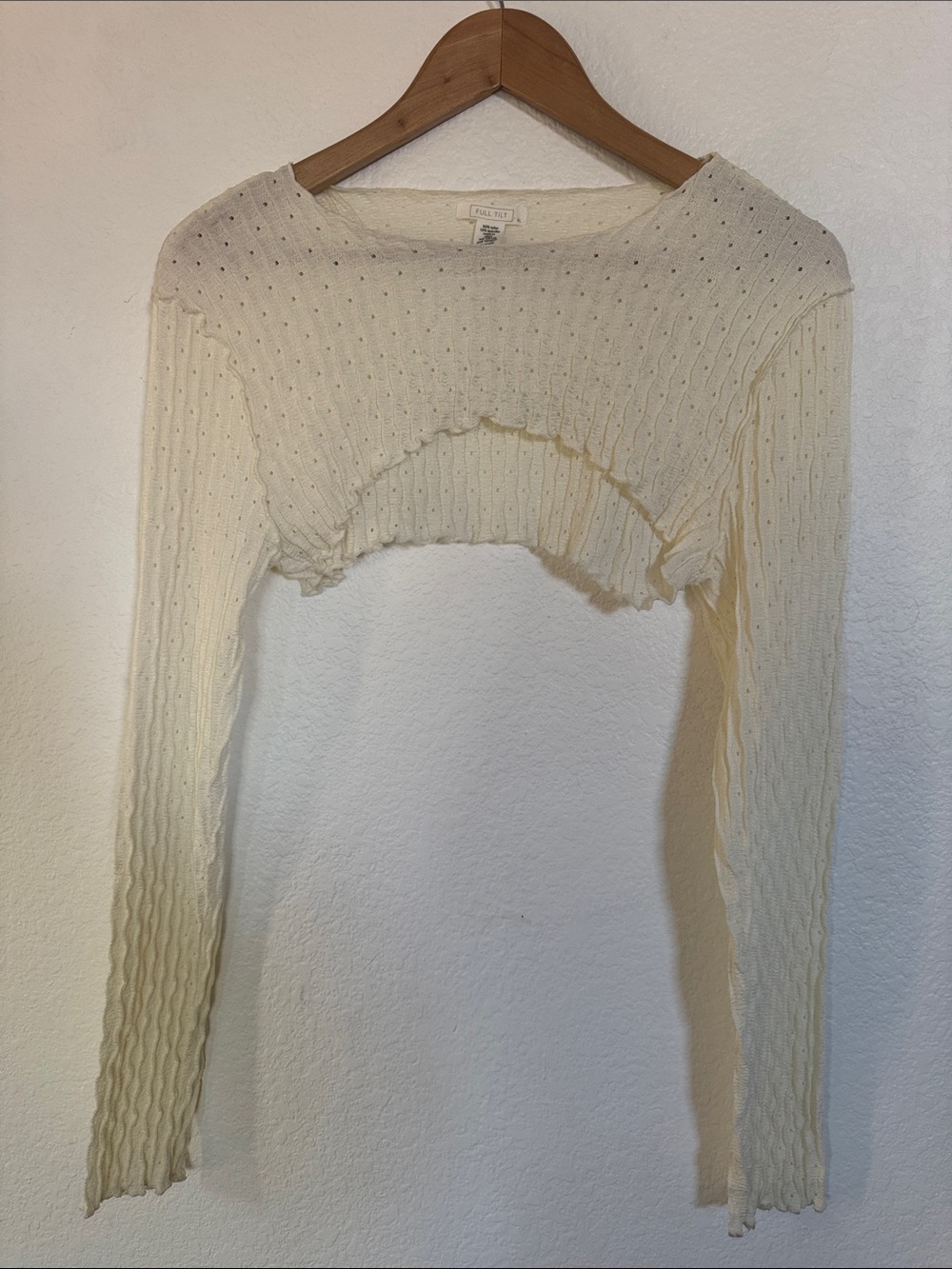Full Tilt Cream Ribbed Cropped Long-Sleeve shrug Top